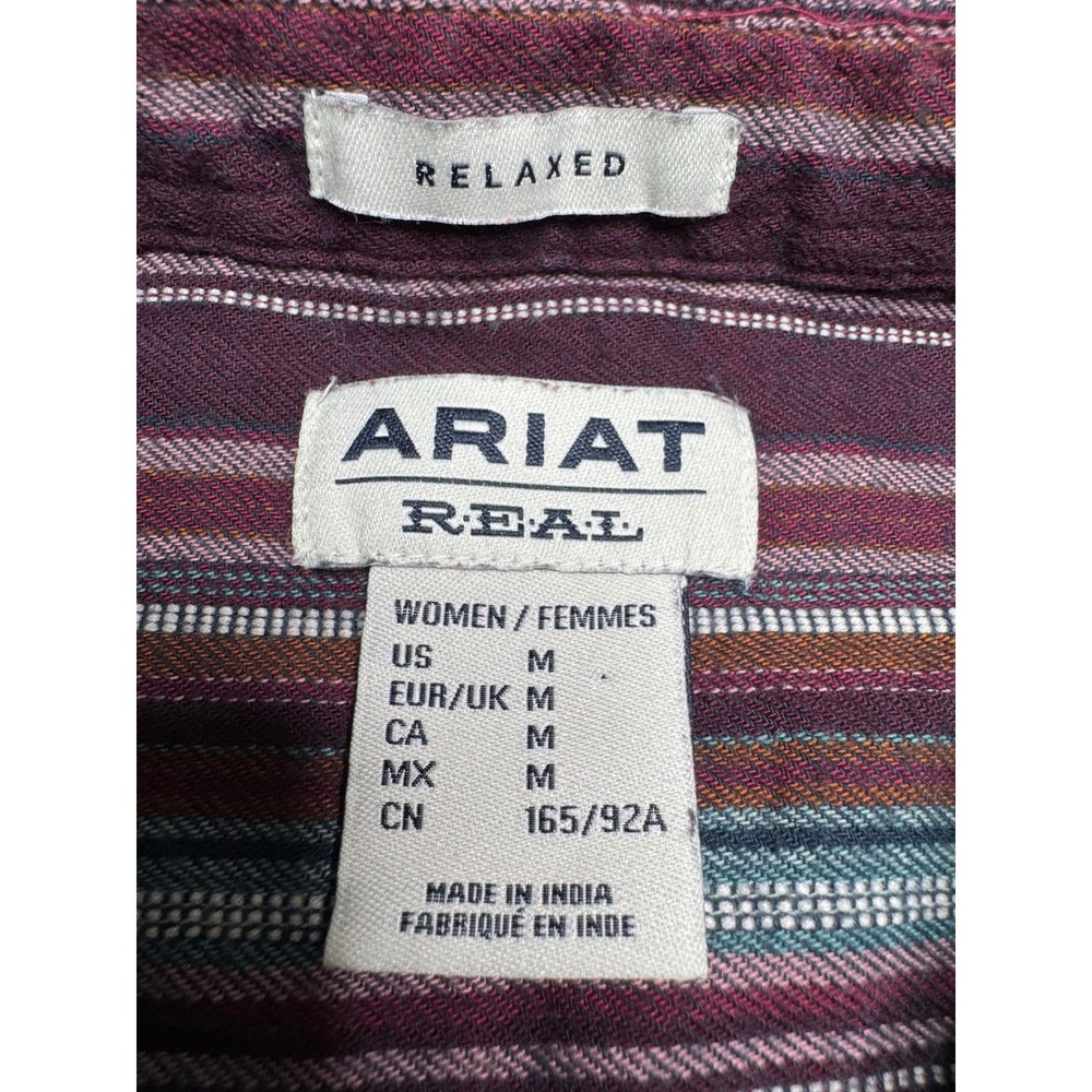Ariat Real Billie Jean Popover Shirt Womens Medium Striped Flannel Western - Picture 2 of 7